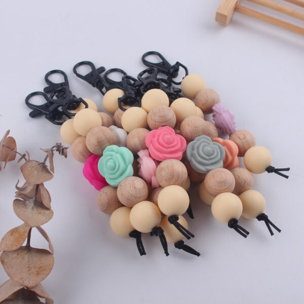 Wholesale Silicone Rose Wood Beads Beaded Keychain
