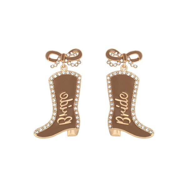 Wholesale Bow Oil Dripping Diamond Western Style BRIDE Cowboy Boot Earrings