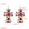 Wholesale Diamond Cross Leopard Print Leather Earrings