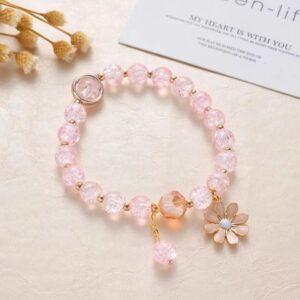 Pink bursting crystal flower bracelet / comes with a bag