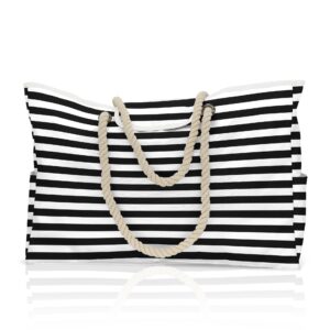 Beach bag-black and white stripes / Large