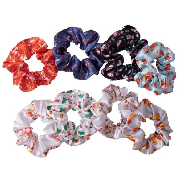 Wholesale Satin Printed Christmas Fabric Hair Tie
