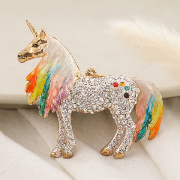 Wholesale Mixed Color Unicorn Inlaid Diamond Alloy Keychain