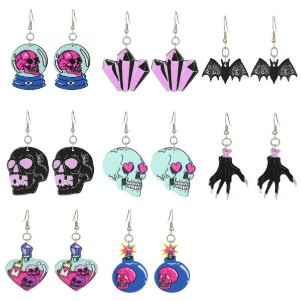 O1CN01Iy0Rgw1ZtvBgLDkRn_3833523253-0-cib Wholesale Halloween series Bat Skeleton Acrylic Earrings