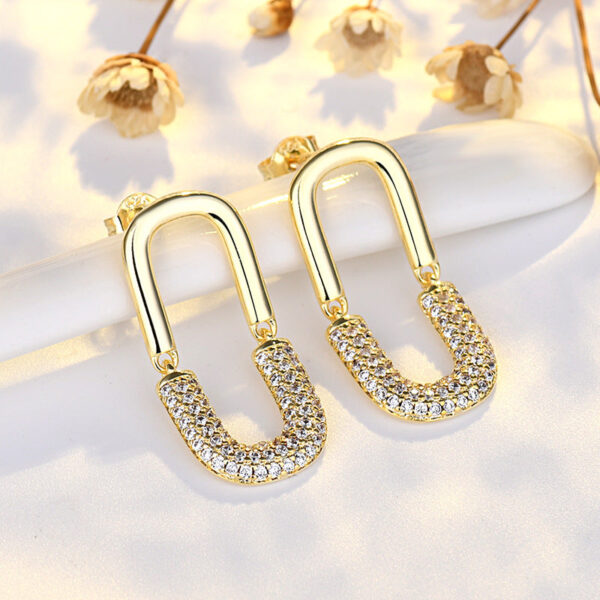 Wholesale Double U Full Diamond Copper Earrings