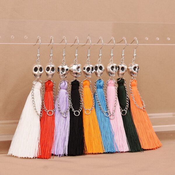 Wholesale Halloween Skull Tassel Multicolor Earrings