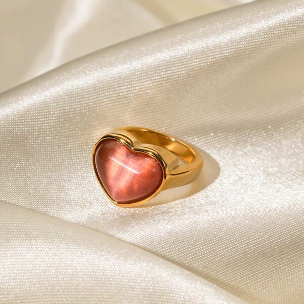 Wholesale 18K Gold Heart Shaped Pink Cat's Eye Stainless Steel Ring