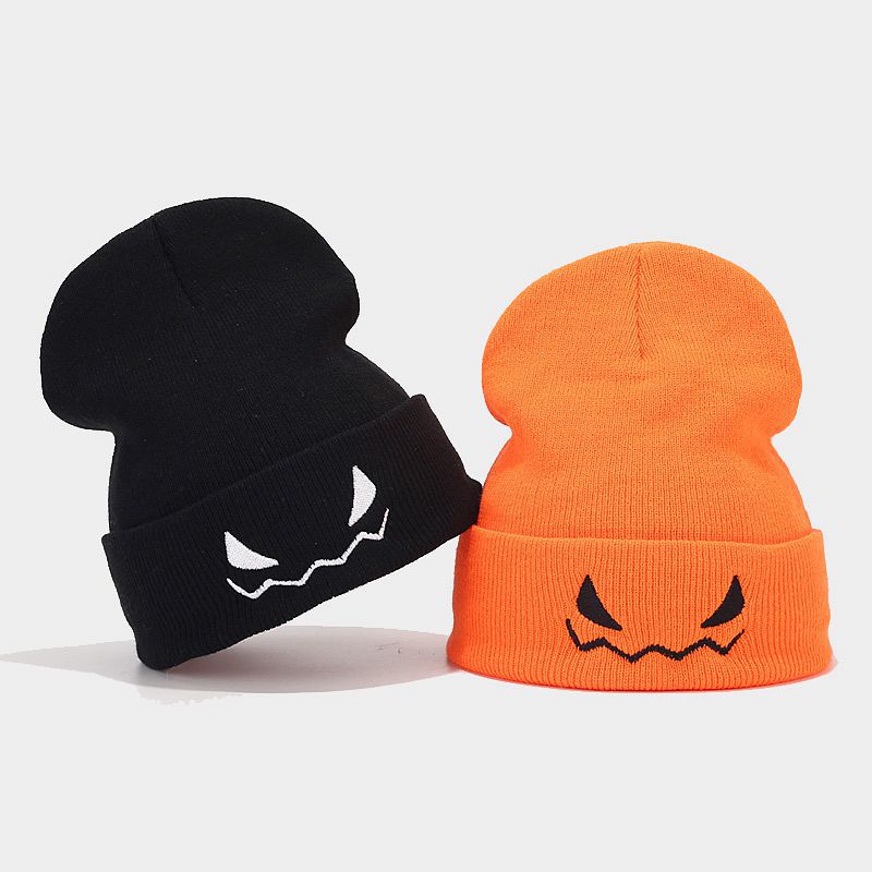 Wholesale Pumpkin Little Devil Embroidery Knitted Beanie