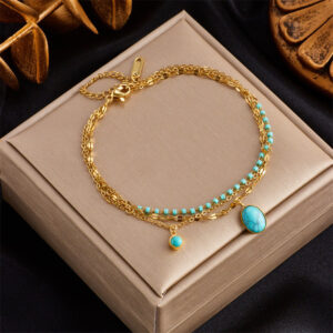 O1CN01J7pkXR2Iz6PCbQRjt__2213317019356-0-cib Wholesale Vintage Boho Oval Turquoise Titanium Steel Bracelet
