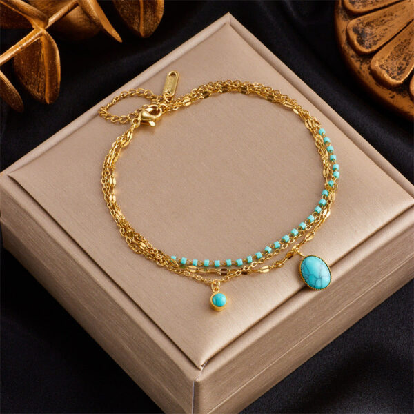 Wholesale Vintage Boho Oval Turquoise Titanium Steel Bracelet