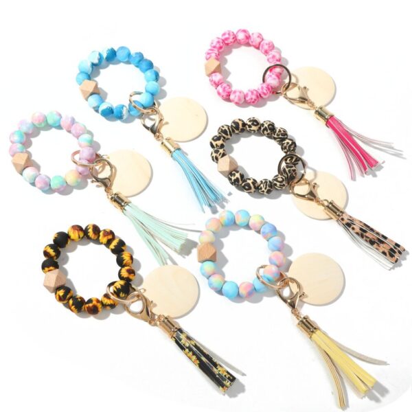 Wholesale Leopard Print Silicone Beaded Wrist Keychain