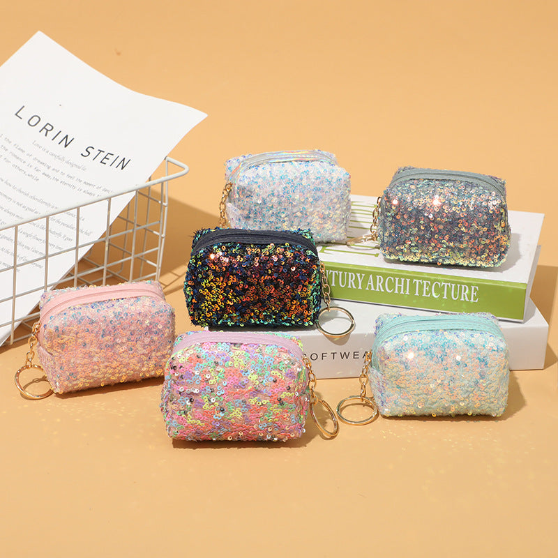 Wholesale Mini Sequin Kids Keychain Coin Purse lyester Wallet Keychains