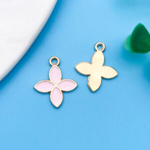 1 piece 11x15mm oil dripping pink quadrilateral flower four-leaf clover-17510-0.7g