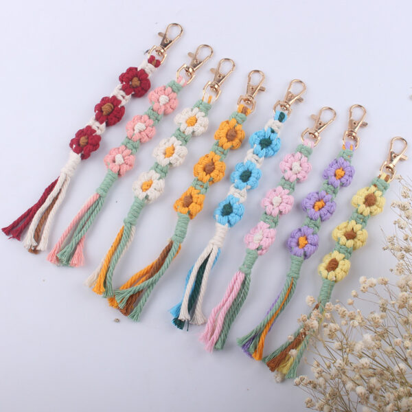 Wholesale Cotton Rope Handwoven Flower Keychain