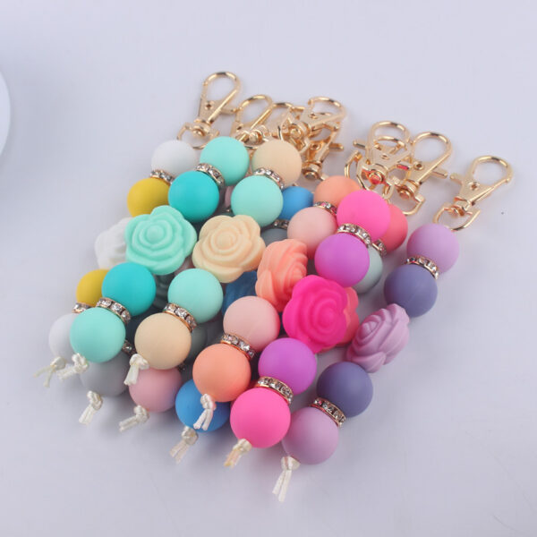 Wholesale Double Sided Rose Silicone Beaded Keychain