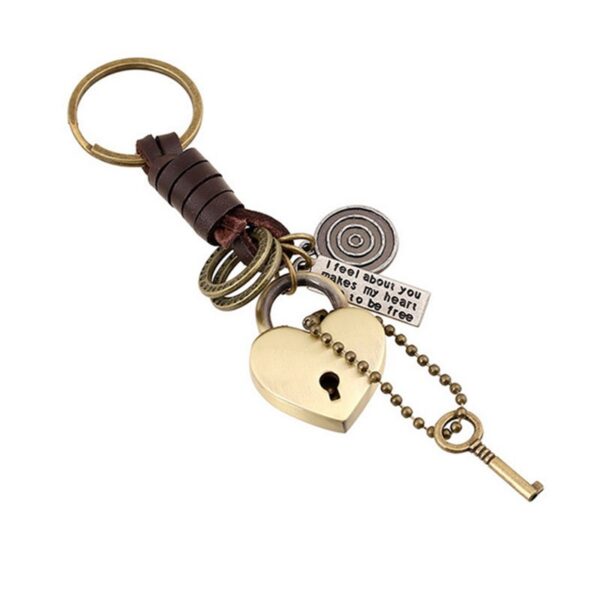 Wholesale Men's Retro Cowhide Keychain Alloy Love Lock Key Pendant