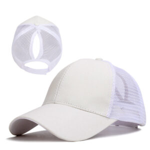 Frosted Pony Tail Baseball Cap-White / Adjustable