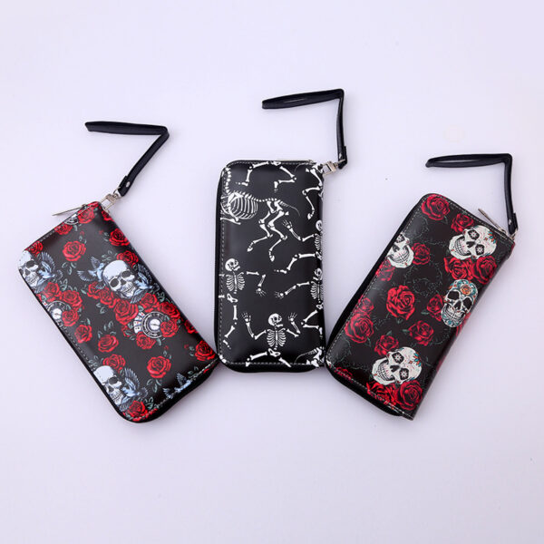 Wholesale PU Colorful Skull Print Long Wallet