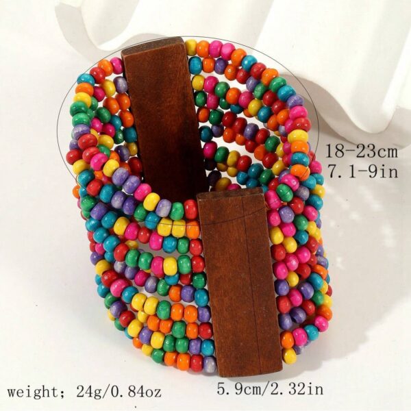 Wholesale Popular Bohemian Colorful Wooden Beads Beaded Elastic Wide Bracelet