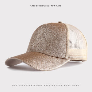 Solid color sequins back open ponytail net cap gold / Adjustable