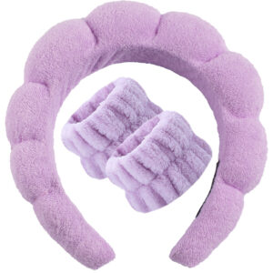 Light purple headband (towel velvet) + 2 wrist straps (seam joints)