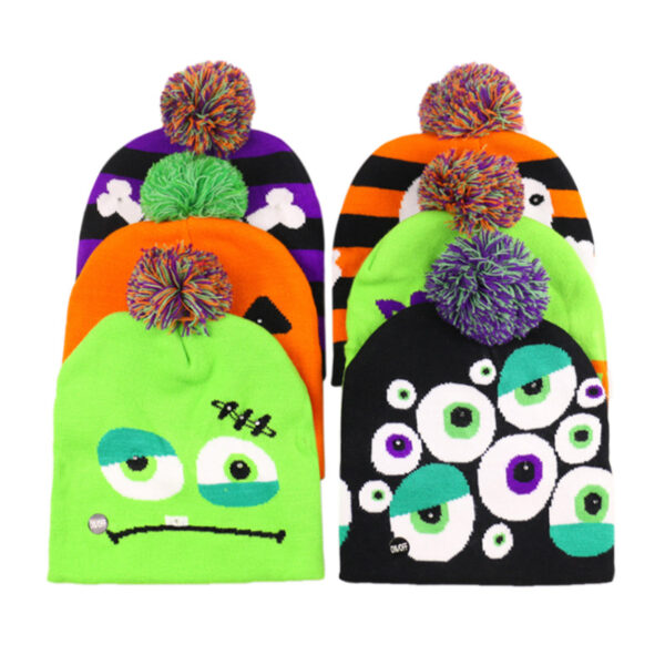 Wholesale Autumn Winter Halloween LED Knitted Hat Pumpkin Ghost Skull Knitted Hat