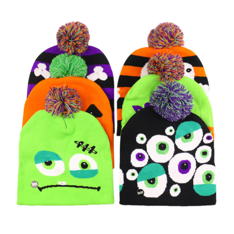 Wholesale Autumn Winter LED Knitted Hat Pumpkin Ghost Skull Knitted Hat