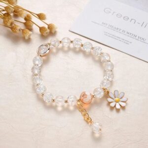 White bursting crystal flower bracelet / comes with a bag