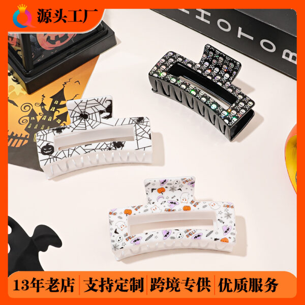Wholesale Halloween Printed Skeleton Ghost Plastic Hair Clips