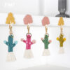 Wholesale Braided Cactus Bohemian Flower Tassel Cotton Rope Keychain