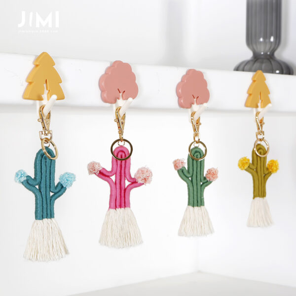 Wholesale Braided Cactus Bohemian Flower Tassel Cotton Rope Keychain