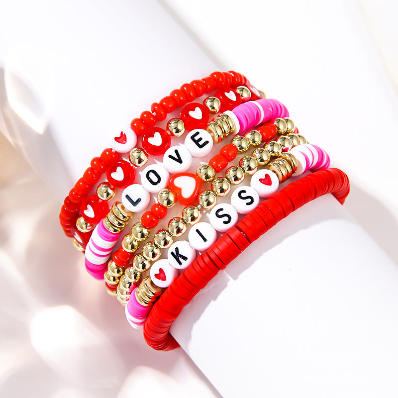 Wholesale Creative Design Lucky Love Fashion Multi-color lymer Clay Bracelet Set