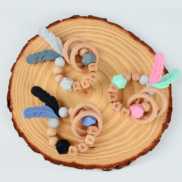 Wholesale Baby Wooden Teether Bracelet Rattle Silicone Bead Micro Stick TOY