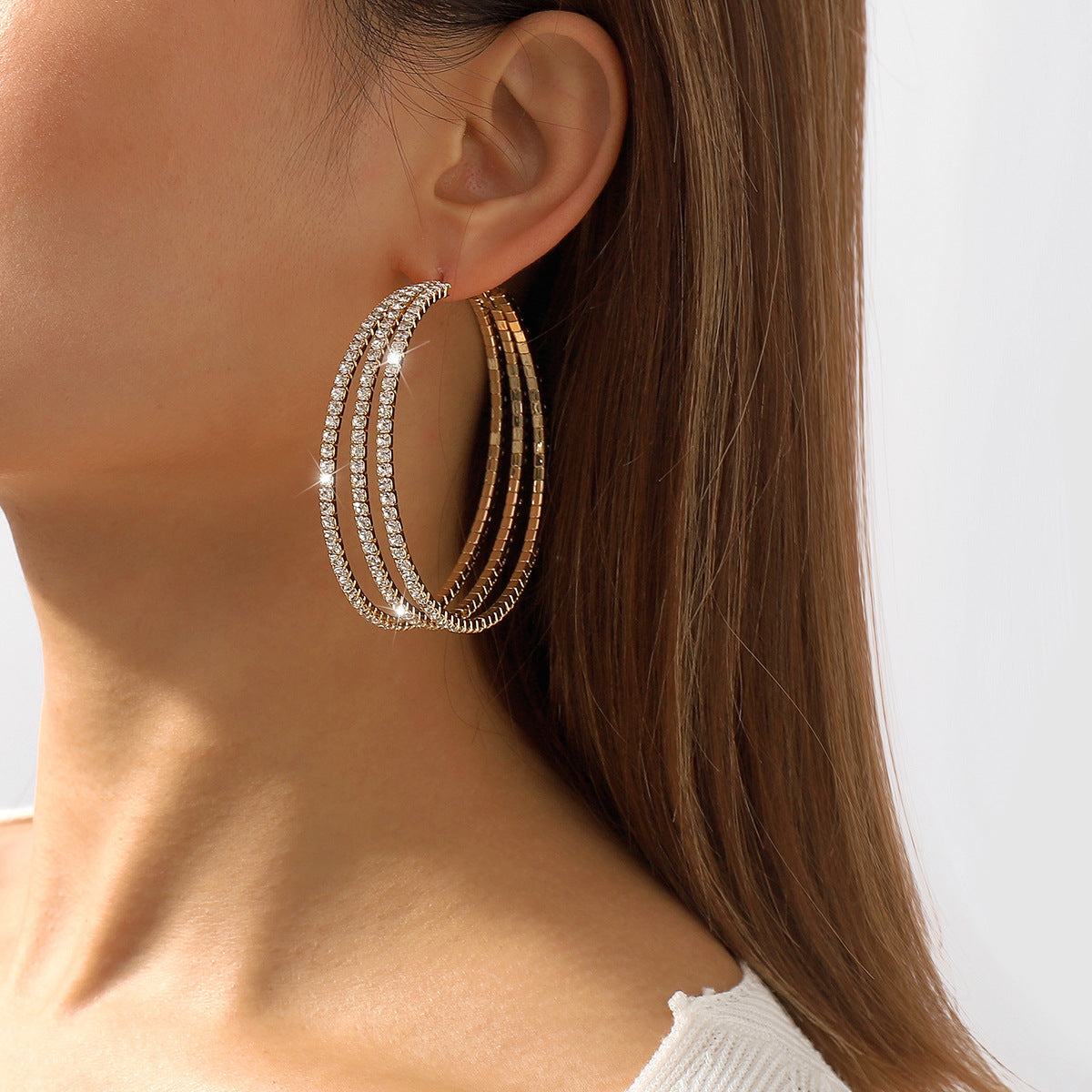Wholesale Retro Exaerated Multi-layered Circle Full Diamond Earrings