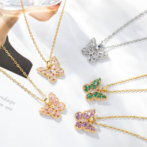 Wholesale Zircon Butterfly Titanium Steel Clavicle Necklace