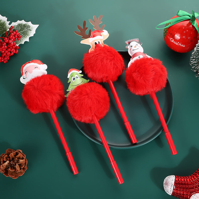 Wholesale Cartoon Christmas Snowman Elk Fur Ball Ballint Pen