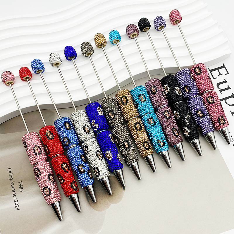 Wholesale DIY Heavy Industry Leopard Full Diamond Beaded Pen Multicolor Handmade Diamond Beaded Ballint Pen Pen Full Diamond Gift Pen