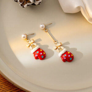 O1CN01JiJ0mw1onFkHEYs6u__2059265269-0-cib Wholesale Christmas Series Gloves Pearl Bow Earrings