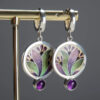 Wholesale Creative Flower Inlaid Purple Diamond Luxury Antique Silver Round Swing Earrings
