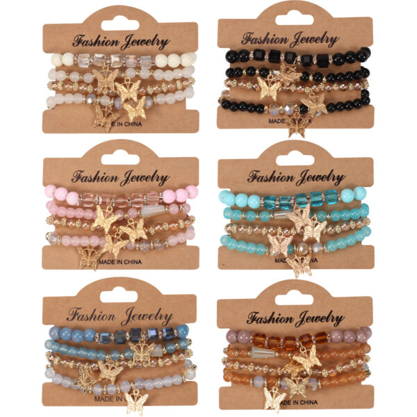 Wholesale Bohemian Multi-layer Butterfly Handmade Beads 4 Pieces/set Artificial Crystal Glass Diamond Bracelet