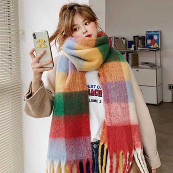 Wholesale Winter Polyester Vintage Ac Rainbow Plaid Scarf