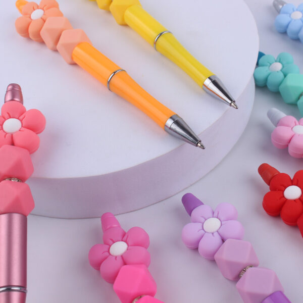 Wholesale Beadable Pens Handmade Flower Silicone Beaded Ballpoint Pen