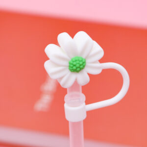 Silicone chrysanthemum-White green 8mm / Bagged without straw