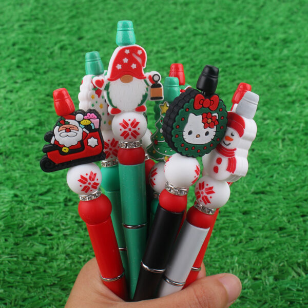 Wholesale Cartoon Christmas Snowman Tree Beadable Silicone Beaded Ballpoint Pen