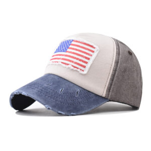 Navy Blue Spelling Coffee American Flag Baseball Cap / Adjustable