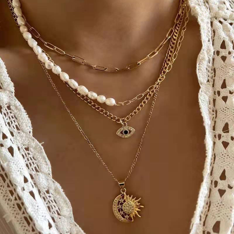 Wholesale Gold Plated Pearl Eye Alloy Necklaces