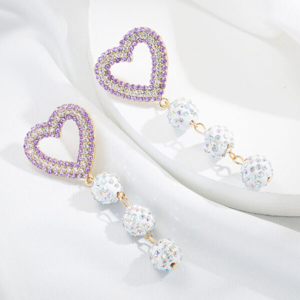 Wholesale Heart Shape Color Ball Alloy Diamond Long Earrings
