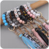 Wholesale Silicone Leopard Print Beaded Wrist Keychain