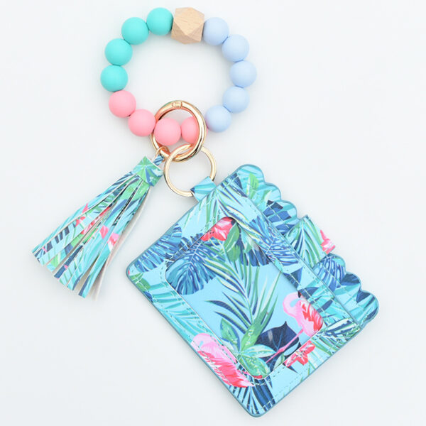 Wholesale Colorful Silicone Beads PU Tassel Coin Purse Wrist Keychain