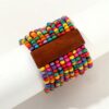 Wholesale Popular Bohemian Colorful Wooden Beads Beaded Elastic Wide Bracelet